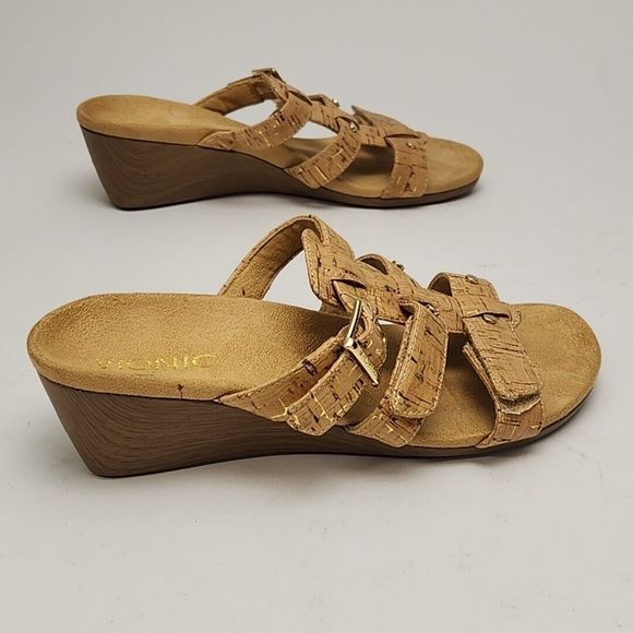 Vionic Radia Sandal Shoe 2" Wedge Heel Brown Cork Adjustable Women's 6 Slip On - Picture 6 of 16